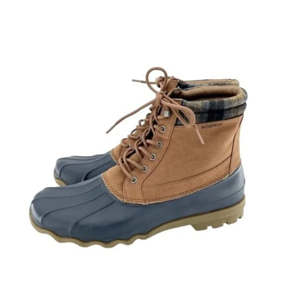 Sperry Brewster Plaid Collar Waterproof Men's Ankle Rubber Boots SZ 12 New